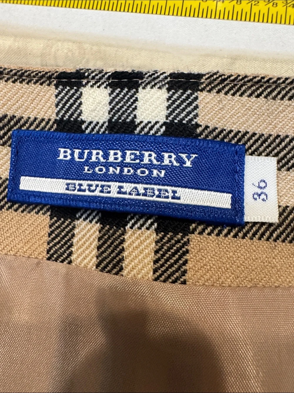 Authentic Burberry Beige Plaid Pencil Skirt with Red and Black Accents